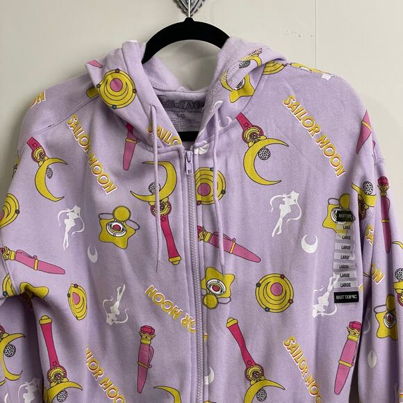 NWT Hot Topic L Sailormoon AOP zipper hoodie pink yellow  anime fandom cozy - Picture 2 of 9